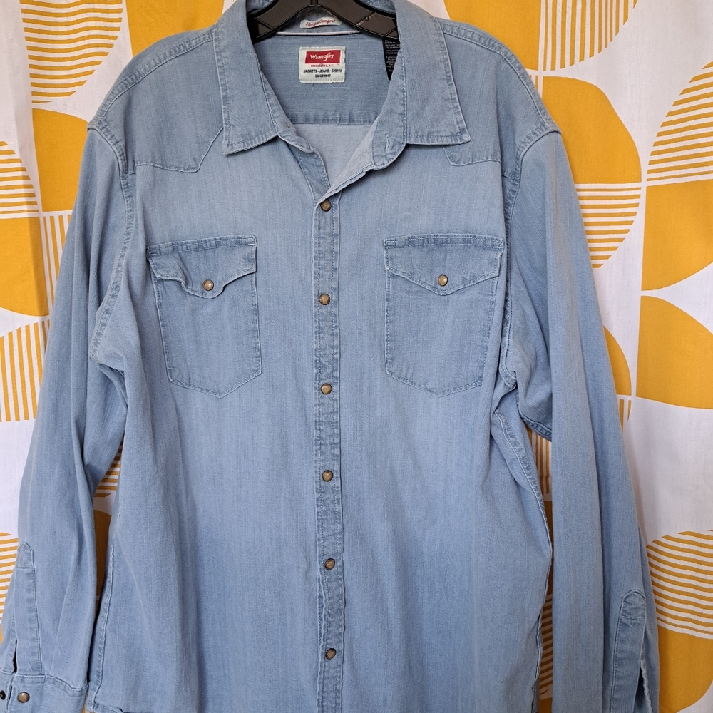Mens Wrangler Flex Light Wash Pearl Snap Western Shirt XXL